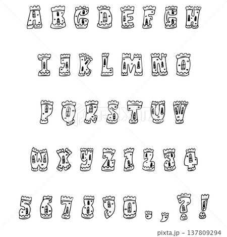 Handwritten castle medieval history typography font lettering ABC cartoon vector text Handwritten castle medieval history typography font lettering ABC cartoon vector text 137809294