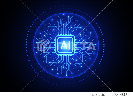 Artificial intelligence chipset on circuit board in futuristic concept technology artwork for web, banner, card, cover. Vector illustration 137809329