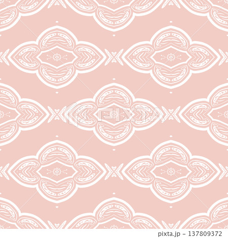 Blush Pink and White Boho Floral Seamless Pattern with Ornamental Medallions Blush Pink and White Boho Floral Seamless Pattern with Ornamental Medallions 137809372