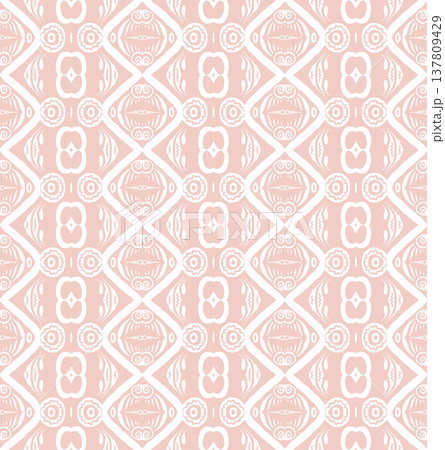 Blush Pink and White Boho Floral Seamless Pattern with Ornamental Medallions 137809429