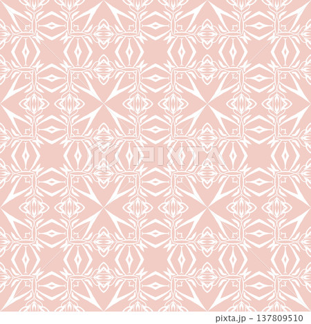 Blush Pink and White Boho Floral Seamless Pattern with Ornamental Medallions Blush Pink and White Boho Floral Seamless Pattern with Ornamental Medallions 137809510
