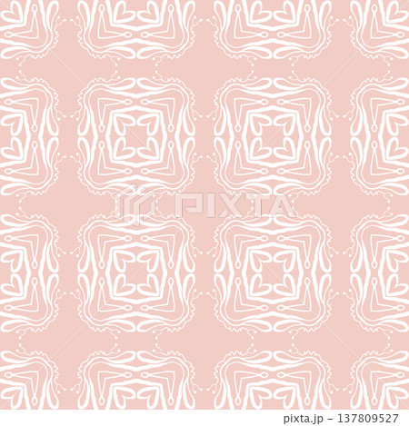 Blush Pink and White Boho Floral Seamless Pattern with Ornamental Medallions Blush Pink and White Boho Floral Seamless Pattern with Ornamental Medallions 137809527