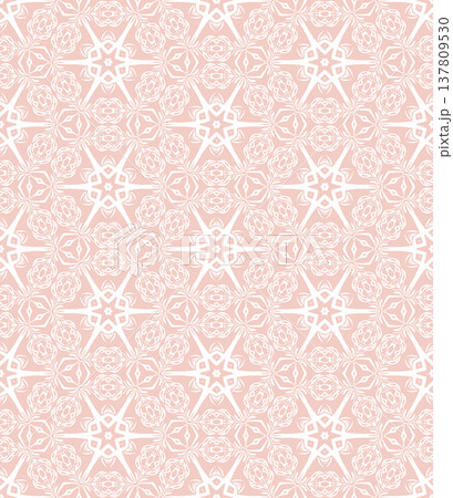 Blush Pink and White Boho Floral Seamless Pattern with Ornamental Medallions 137809530