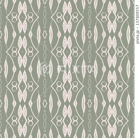 Sage Green and White Boho Ornamental Seamless Pattern with Floral Medallions and Leaves Sage Green and White Boho Ornamental Seamless Pattern with Floral Medallions and Leaves 137809557