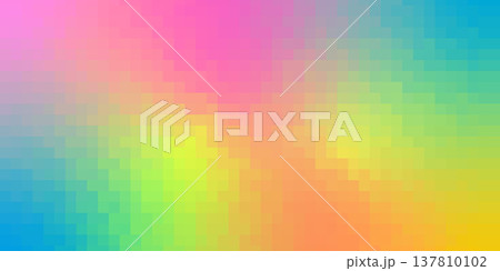 Colorful pixel mosaic gradient background made of square grid tiles. Abstract geometric digital pattern in vibrant spectrum colors. 137810102