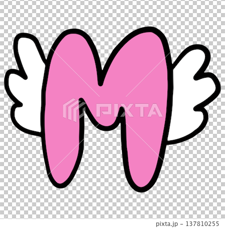 Hand writing capital M alphabet letter for a to z, font, typography, text, message, initials, card, sticker, tattoo, education book, name design, print, brooch, pin, patch, icon, kid drawing style 137810255