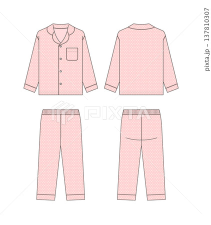 長袖パジャマ (上下) 絵型テンプレートイラスト / ピンク 137810307