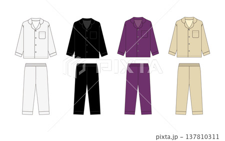 長袖パジャマ (上下) 絵型テンプレートイラストセット 137810311