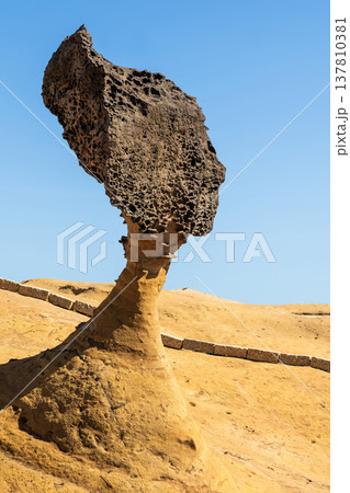 Beautiful Queen's Head of the Yehliu Geopark. Yehliu is a cape located in Wanli, New Taipei City, Taiwan. 137810381