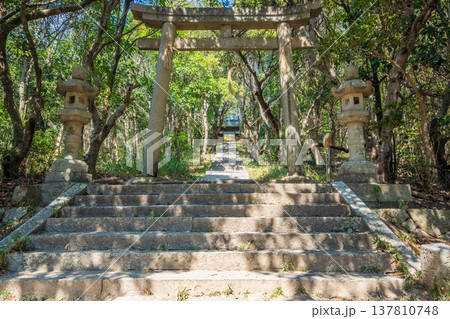 「岡山県」（3月）【観光地】牛窓神社　瀬戸内海から続く参道を歩く　樹林帯の中にひっそりと佇む神社 137810748