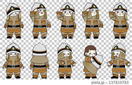 一群兒童身穿消防員制服參加工作體驗項目的全身插圖,PNG 格式,背景透明。 一群兒童身穿消防員制服參加工作體驗項目的全身插圖,PNG 格式,背景透明。 137810783
