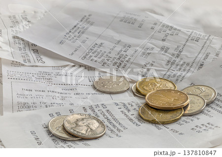 Canadian Cash and Grocery Receipts. Inflation Cost Concept 137810847