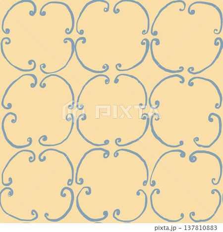 Seamless pattern of hand-painted blue Mediterranean lines on yellow backdrop. This design can be used for such as printing and would look great as a background. 137810883