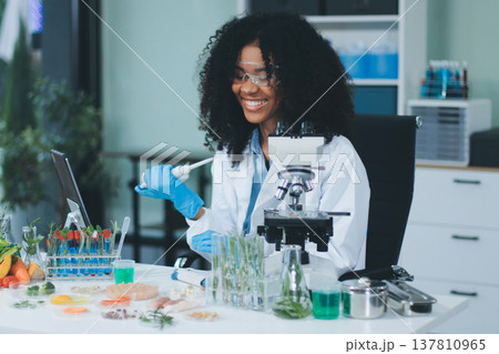 Chemical Laboratory of the Food supply . Food in laboratory, dna modify .GMO Genetically modified food in lab . Chemical Laboratory of the Food supply . Food in laboratory, dna modify .GMO Genetically modified food in lab . 137810965