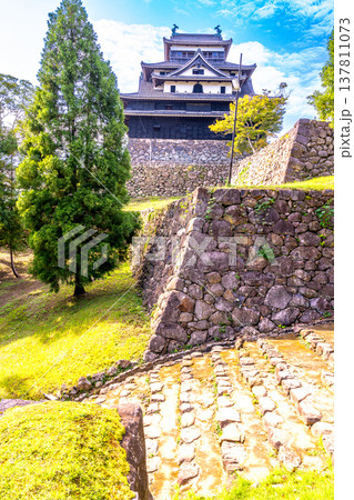 【日本100名城】松江城の秋の風景　腰曲輪から見た国宝天守　島根県松江市 137811073