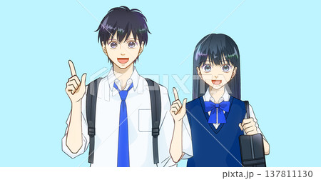 わかった、ひらめいた、夏服の高校生または中学生の男女の上半身アニメ風イラスト 137811130