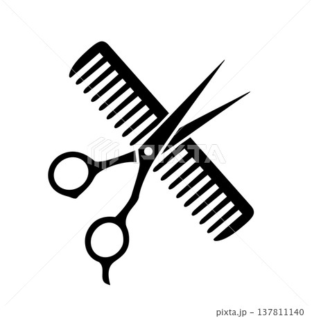 Hair salon sign, hairdresser scissors and comb 137811140