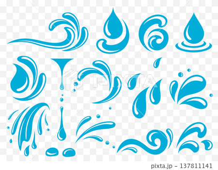 Water drops, splash, design elements, curl and swirl, wave agua icons 137811141