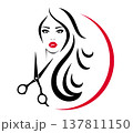 Hair salon icon with woman haircut long hair, hairdresser scissors 137811150