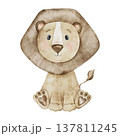 Cute baby lion, Safari animal. Hand painted watercolor illustration isolated on background. Cartoon clipart for wall sticker, poster, childrens book illustration, newborn print 137811245
