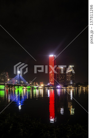 Central Da Nang riverside skyline on Han river Vietnam at night Central Da Nang riverside skyline on Han river Vietnam at night 137811266