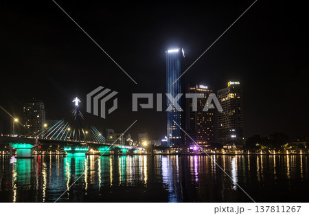 Central Da Nang riverside skyline on Han river Vietnam at night Central Da Nang riverside skyline on Han river Vietnam at night 137811267