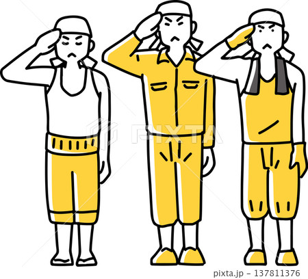 敬礼する3人の男 137811376