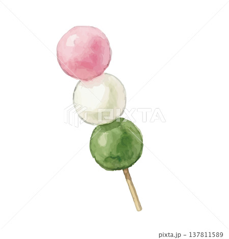 水彩風の和菓子(三色団子)のイラスト 水彩風の和菓子(三色団子)のイラスト 137811589