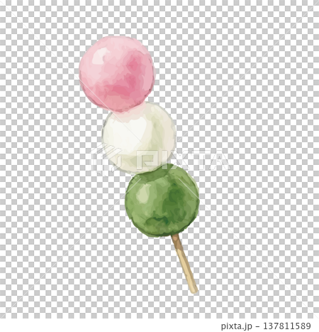 水彩風の和菓子(三色団子)のイラスト 水彩風の和菓子(三色団子)のイラスト 137811589