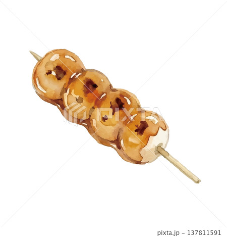 水彩風の和菓子（みたらし団子）のイラスト 137811591