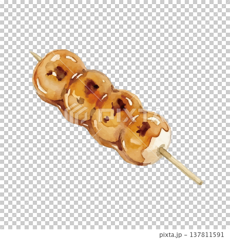 水彩風の和菓子（みたらし団子）のイラスト 137811591