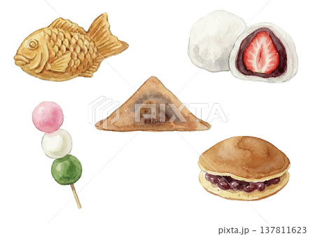 水彩風の和菓子（まとめ）のイラスト 137811623