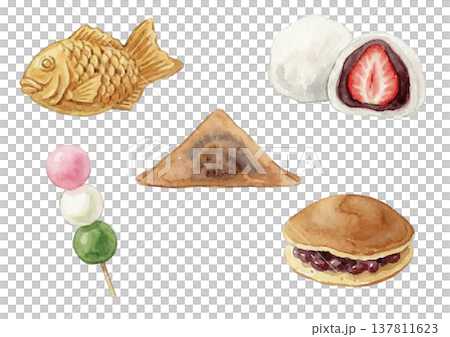 水彩風の和菓子（まとめ）のイラスト 137811623