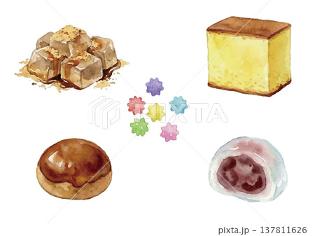 水彩風の和菓子（まとめ）のイラスト 137811626