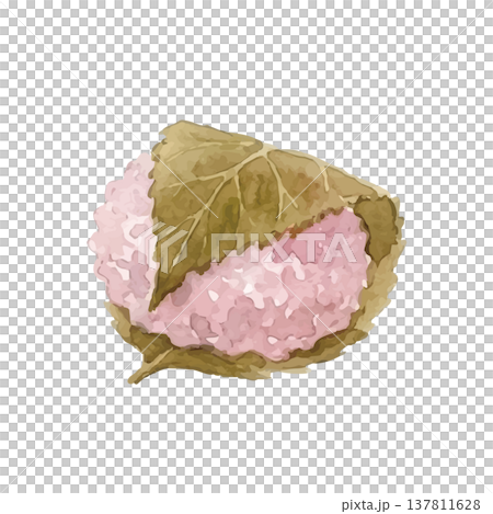 水彩風格的日式甜點(櫻花麻糬)插圖 水彩風格的日式甜點(櫻花麻糬)插圖 137811628