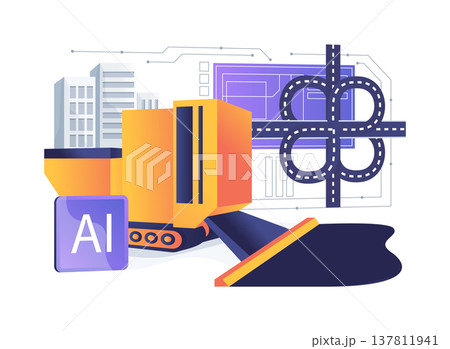 Road Paving Robot abstract concept vector illustration. 137811941