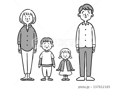 家族二世代　全身　ベクター（モノクロ） 137812185