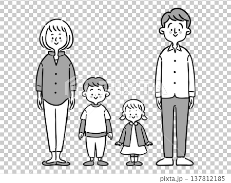 家族二世代　全身　ベクター（モノクロ） 137812185