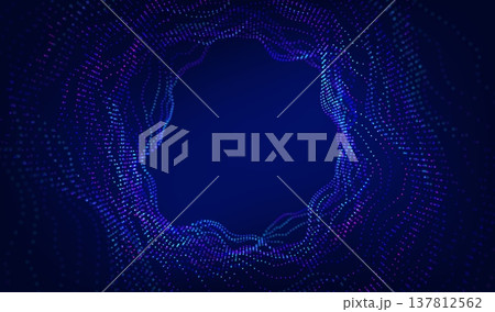 Abstract music digital design background with circle wave sound for audio concept. Neon light equalizer technology for beat flow radio. Voice blue color spiral pattern effect. 137812562