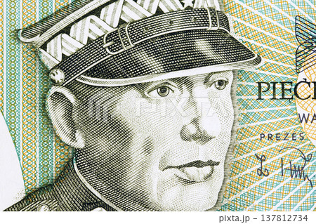 Karol Swierczewski a closeup portrait from old Polish money 137812734