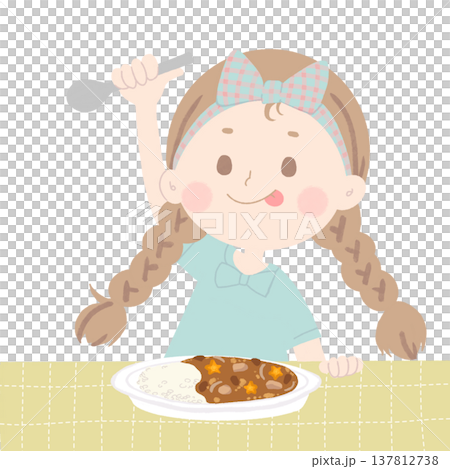 圖:一個女孩在吃咖哩飯 圖:一個女孩在吃咖哩飯 137812738