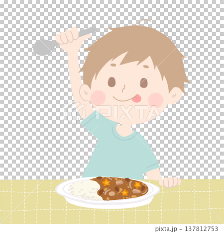 Illustration of a boy eating curry rice Illustration of a boy eating curry rice 137812753