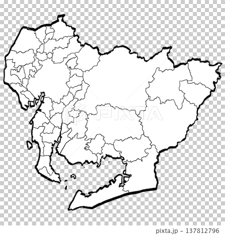 Aichi Prefecture map and municipal division illustration (brushstroke style) - simple Aichi Prefecture map and municipal division illustration (brushstroke style) - simple 137812796