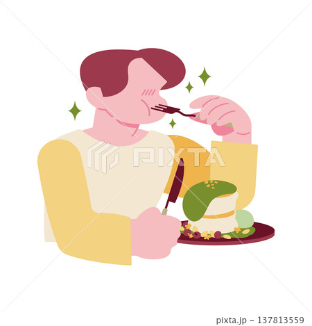 抹茶スイーツを楽しむ人 パンケーキ カフェ 137813559