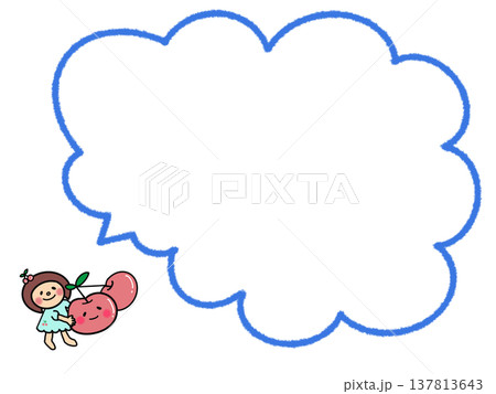 大きなさくらんぼを持ったかわいいおかっぱボブヘア女の子の吹き出し 137813643