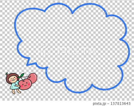 大きなさくらんぼを持ったかわいいおかっぱボブヘア女の子の吹き出し 137813643