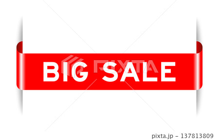 Red color inserted label banner with word BIG SALE on white background 137813809