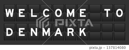 Black color analog flip board with word welcome to denmark on gray background 137814080