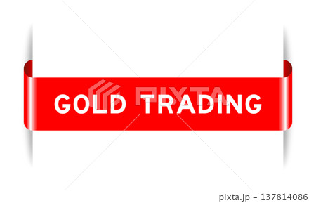 Red color inserted label banner with word gold trading on white background 137814086