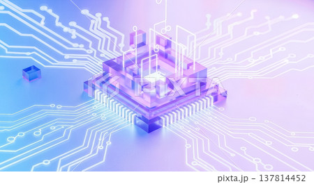 Advanced quantum computer chip architecture with transparent components and complex circuit pathways illuminated by gradient light for future technology and science innovation Advanced quantum computer chip architecture with transparent components and complex circuit pathways illuminated by gradient light for future technology and science innovation 137814452